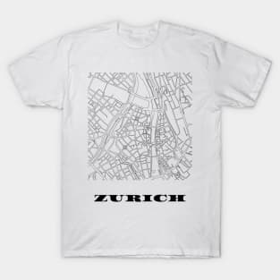 Map of Zurich, Switzerland Minimalist Line Drawing T-Shirt